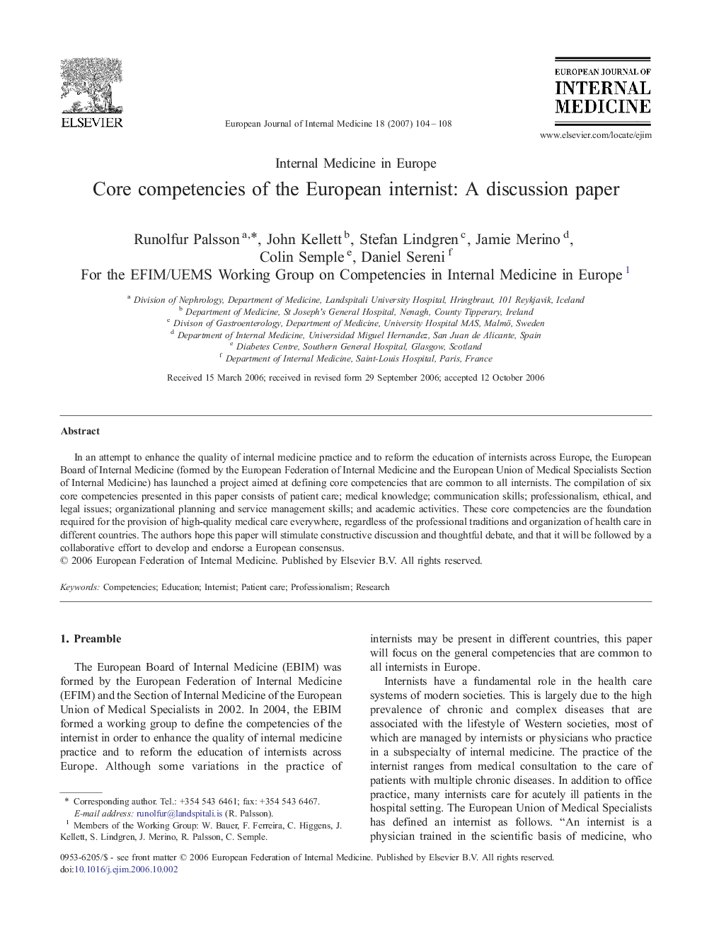 Core competencies of the European internist: A discussion paper