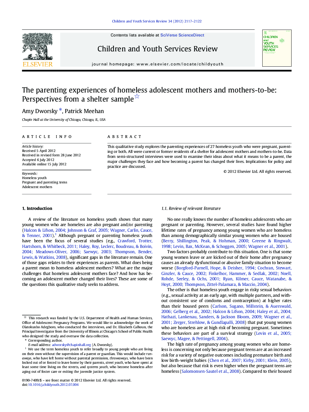 The parenting experiences of homeless adolescent mothers and mothers-to-be: Perspectives from a shelter sample 