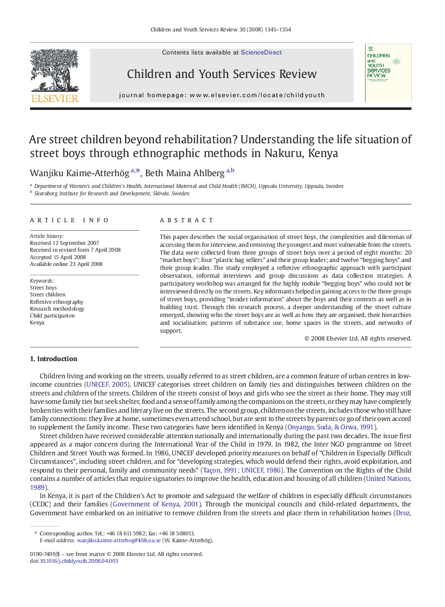 Are street children beyond rehabilitation? Understanding the life situation of street boys through ethnographic methods in Nakuru, Kenya