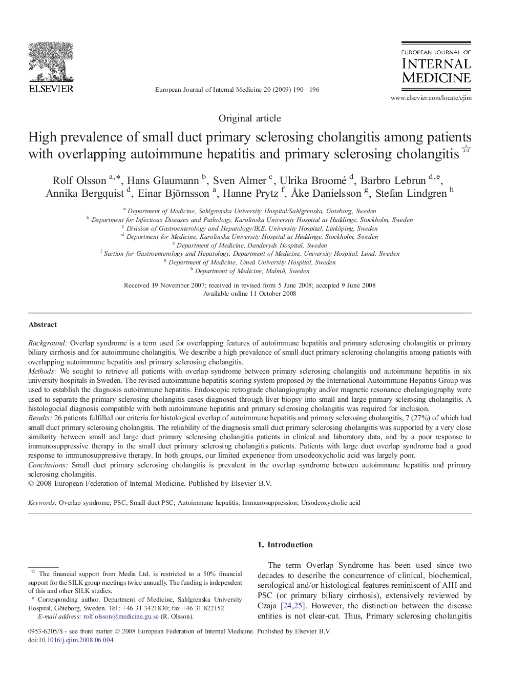 High prevalence of small duct primary sclerosing cholangitis among patients with overlapping autoimmune hepatitis and primary sclerosing cholangitis 