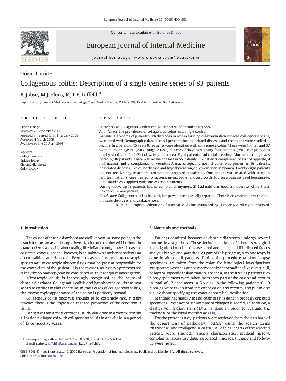 Collagenous colitis: Description of a single centre series of 83 patients