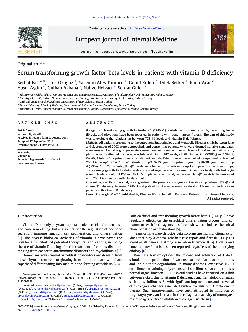 Serum transforming growth factor-beta levels in patients with vitamin D deficiency