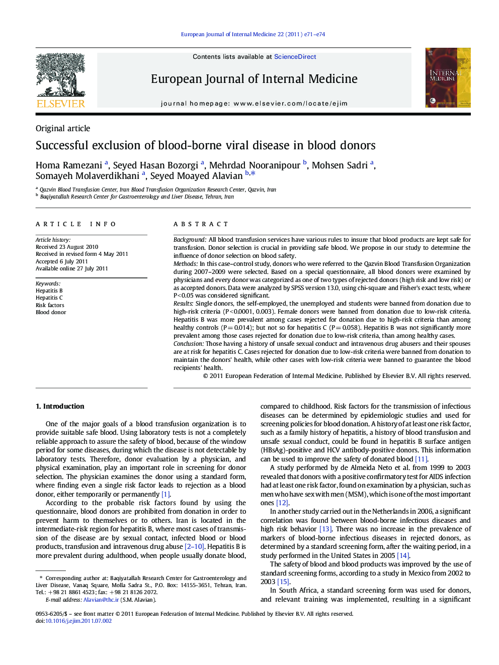 Successful exclusion of blood-borne viral disease in blood donors