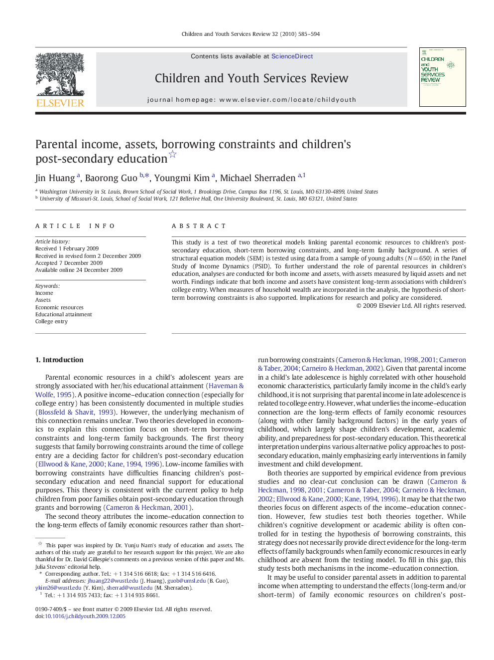 Parental income, assets, borrowing constraints and children's post-secondary education 