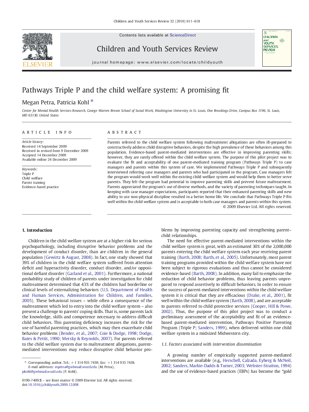 Pathways Triple P and the child welfare system: A promising fit