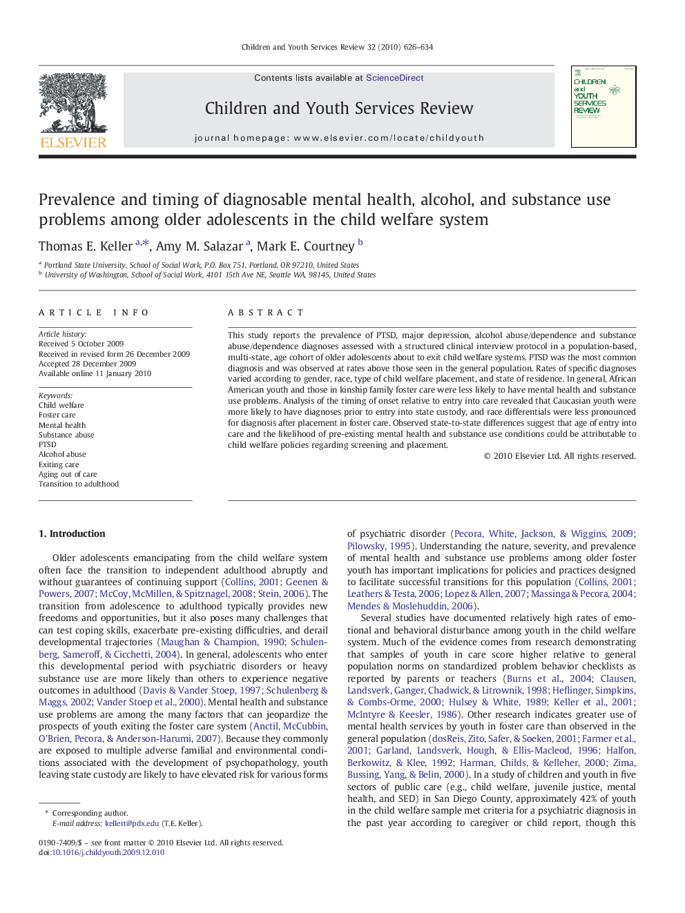 Prevalence and timing of diagnosable mental health, alcohol, and substance use problems among older adolescents in the child welfare system