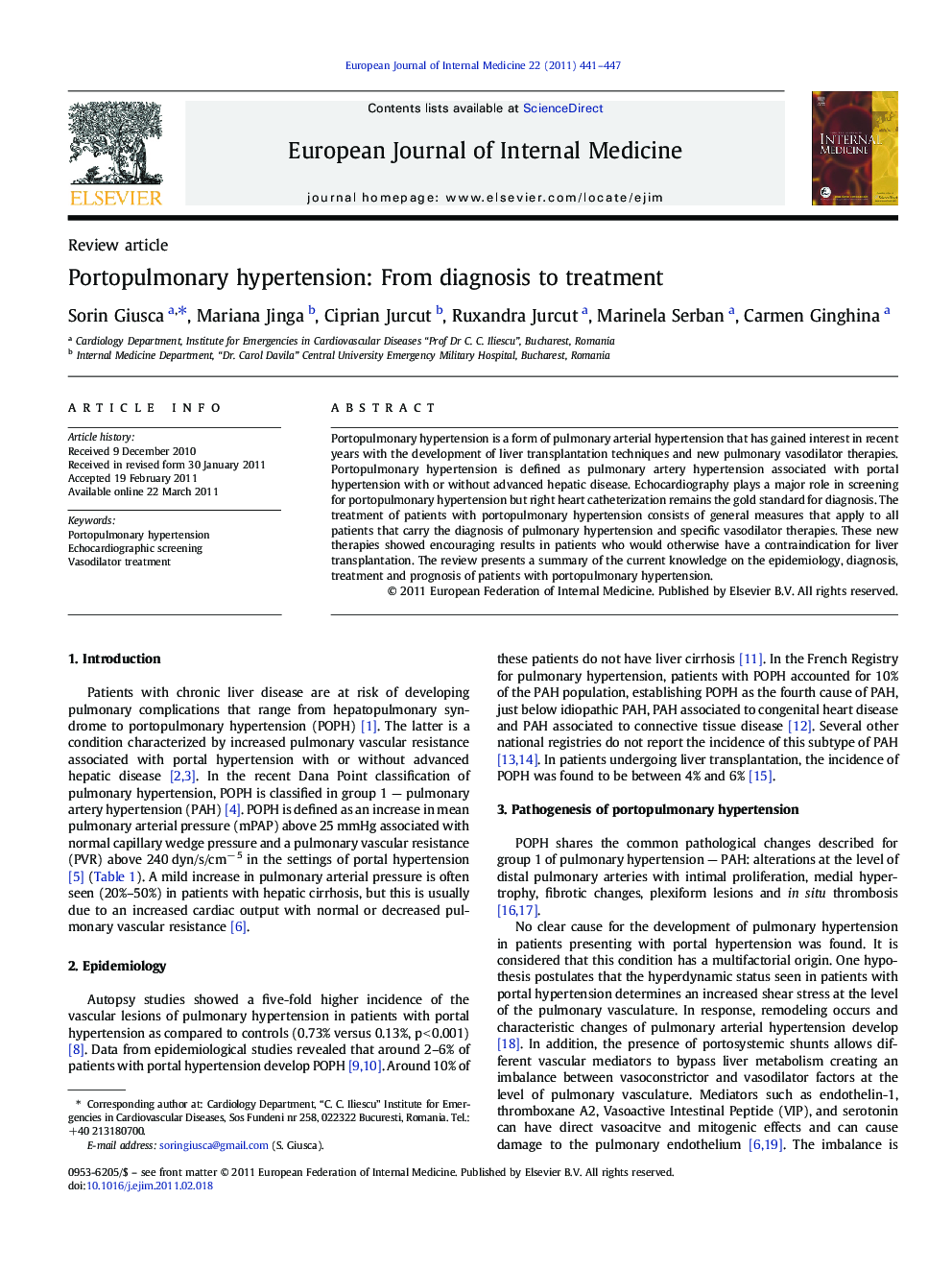 Portopulmonary hypertension: From diagnosis to treatment