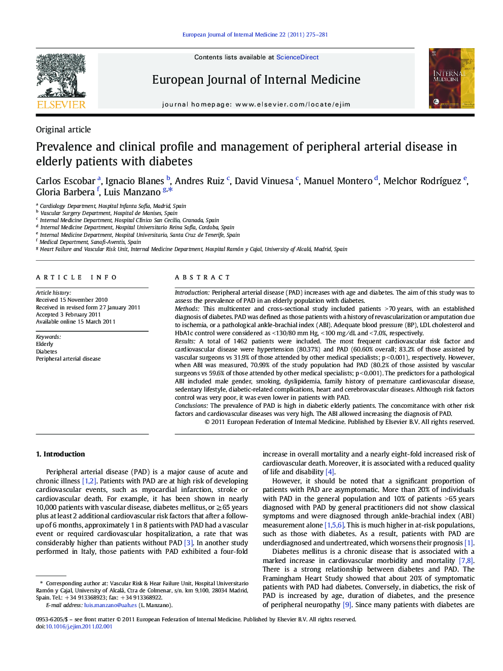 Prevalence and clinical profile and management of peripheral arterial disease in elderly patients with diabetes