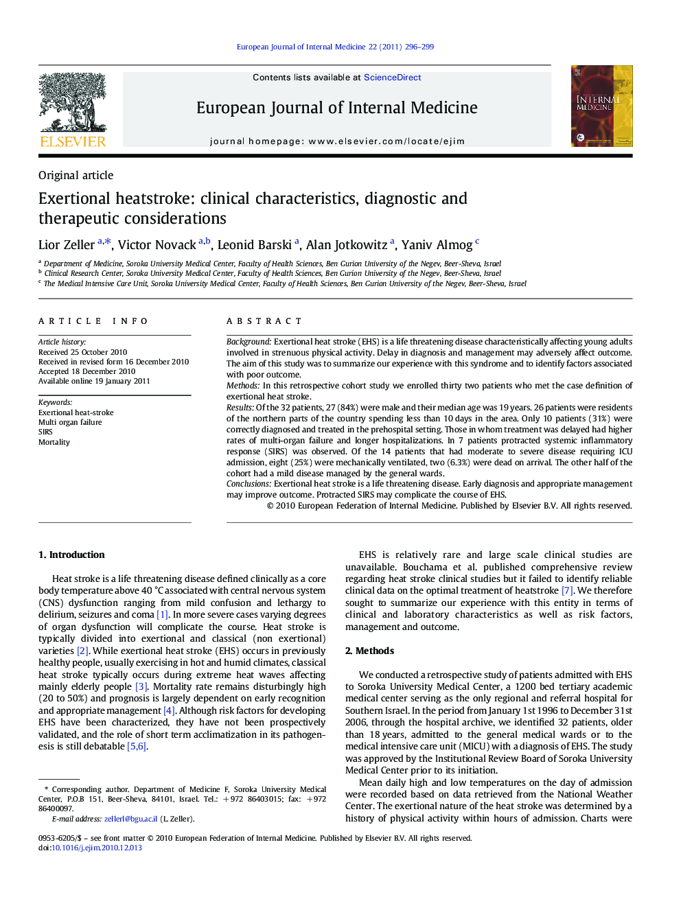 Exertional heatstroke: clinical characteristics, diagnostic and therapeutic considerations