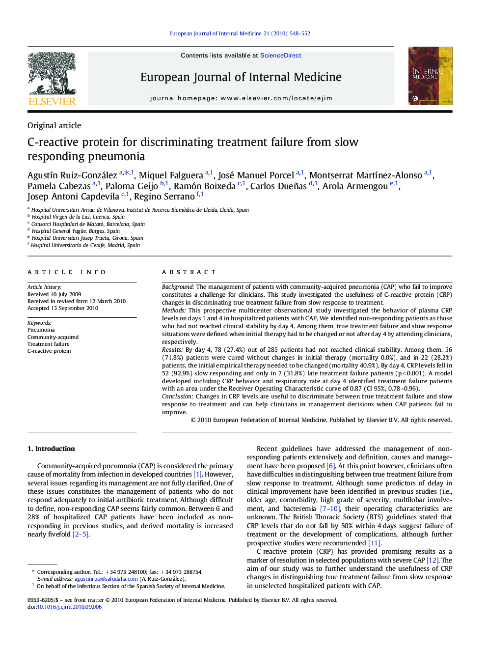 C-reactive protein for discriminating treatment failure from slow responding pneumonia