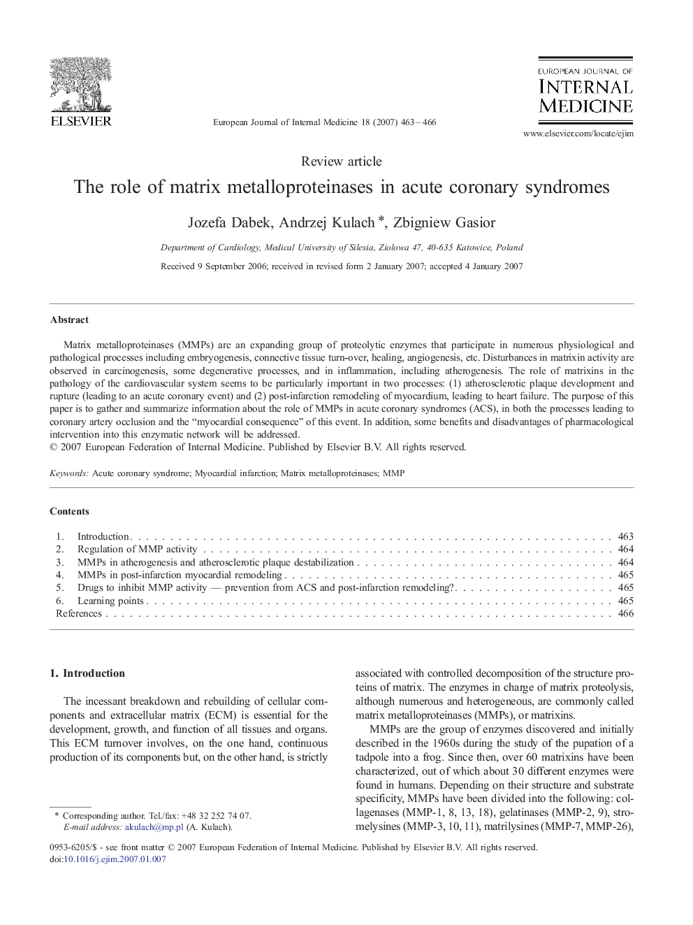 The role of matrix metalloproteinases in acute coronary syndromes