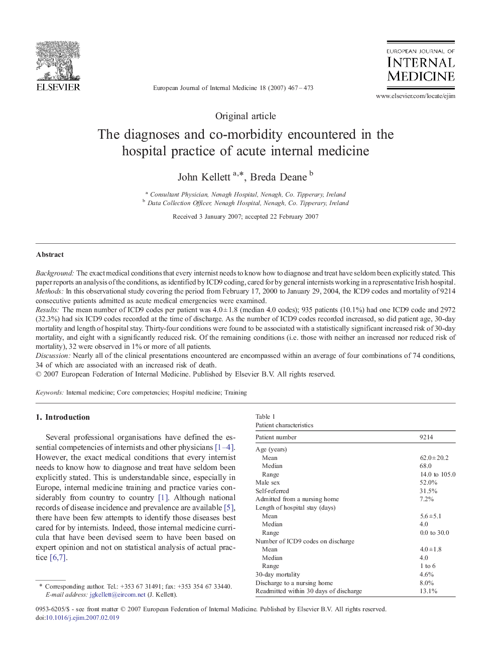 The diagnoses and co-morbidity encountered in the hospital practice of acute internal medicine