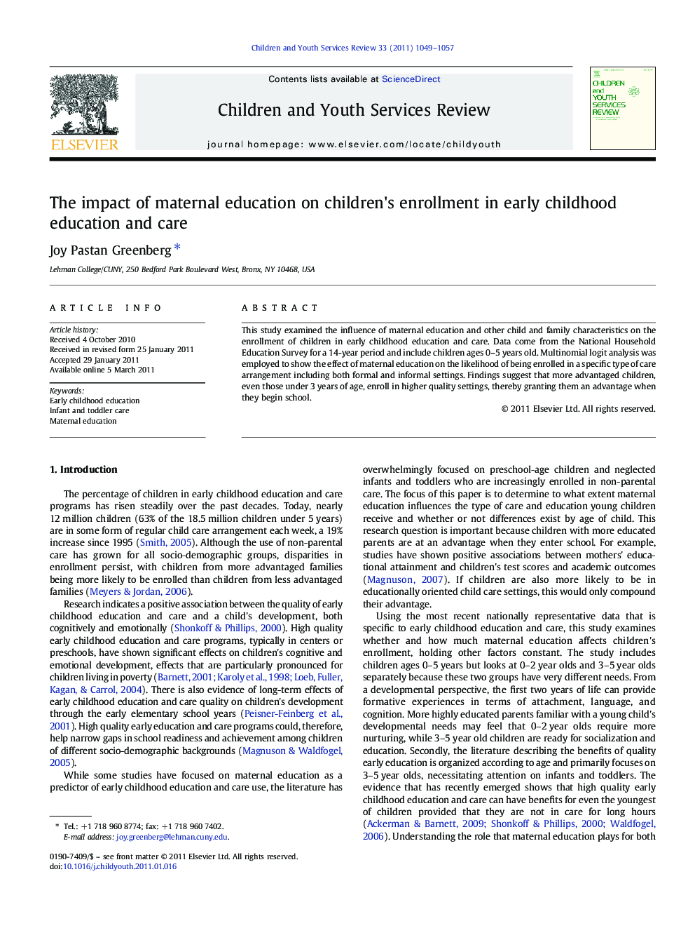 The impact of maternal education on children's enrollment in early childhood education and care