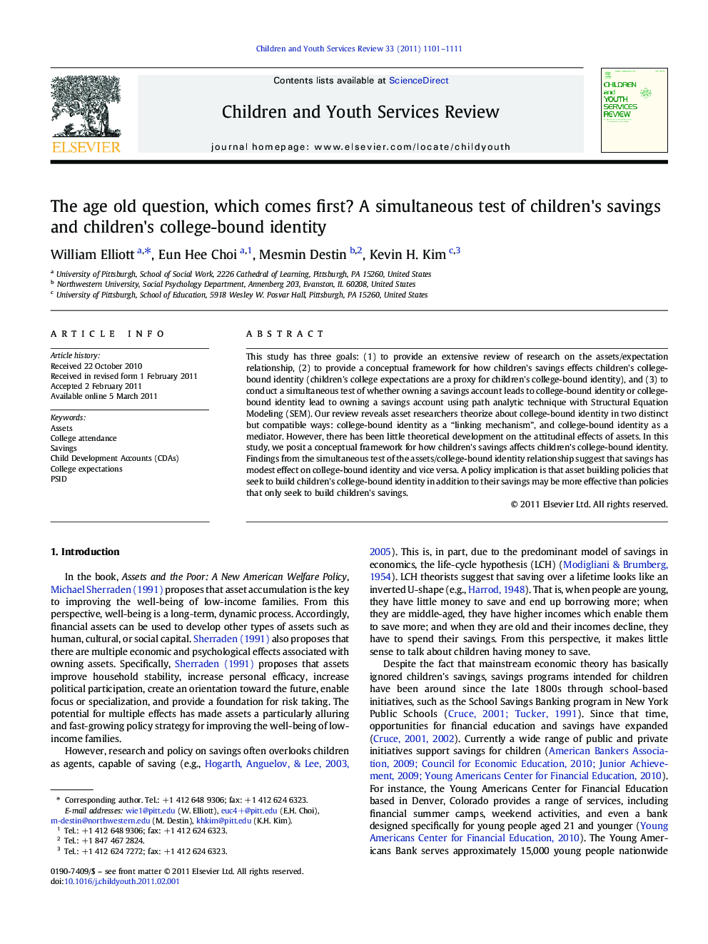 The age old question, which comes first? A simultaneous test of children's savings and children's college-bound identity