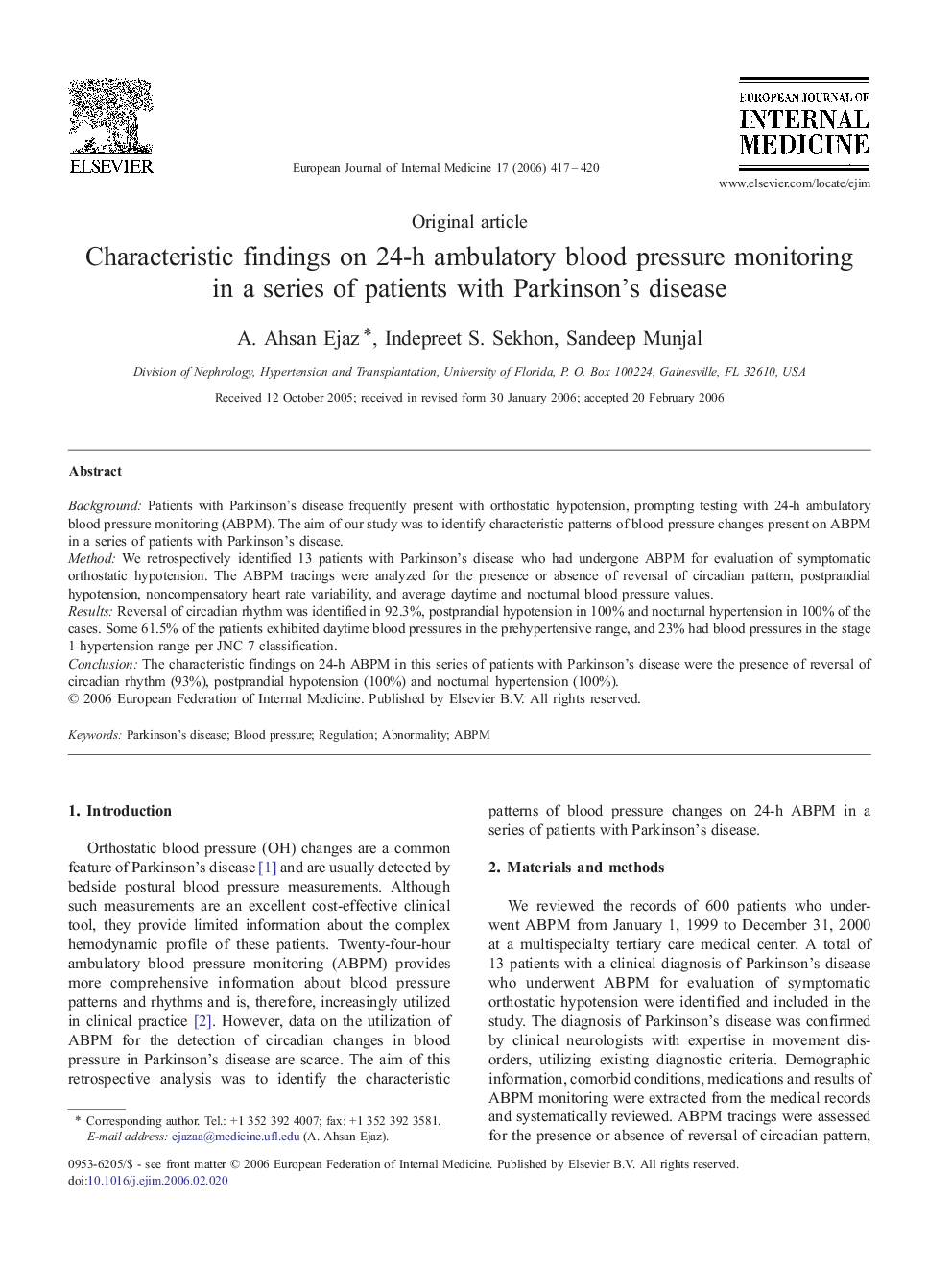 Characteristic findings on 24-h ambulatory blood pressure monitoring in a series of patients with Parkinson's disease