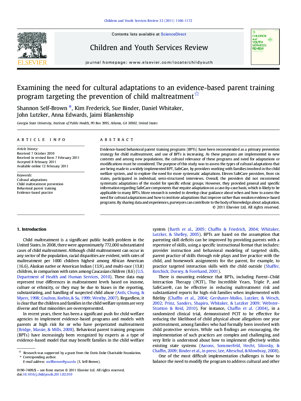 Examining the need for cultural adaptations to an evidence-based parent training program targeting the prevention of child maltreatment 