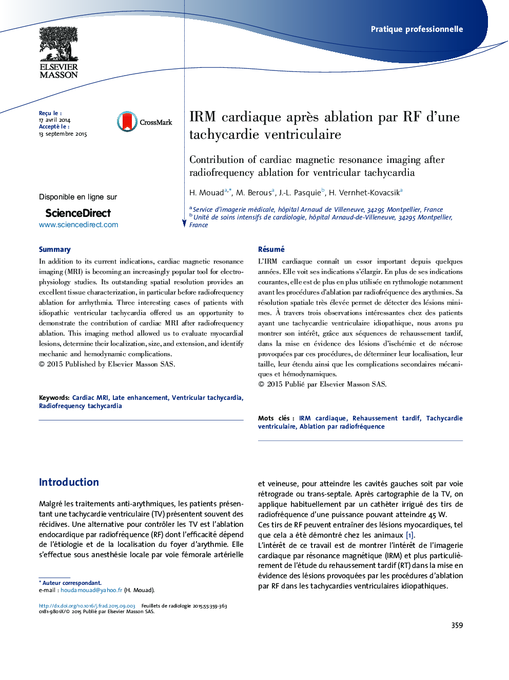 IRM cardiaque aprÃ¨s ablation par RF d'une tachycardie ventriculaire