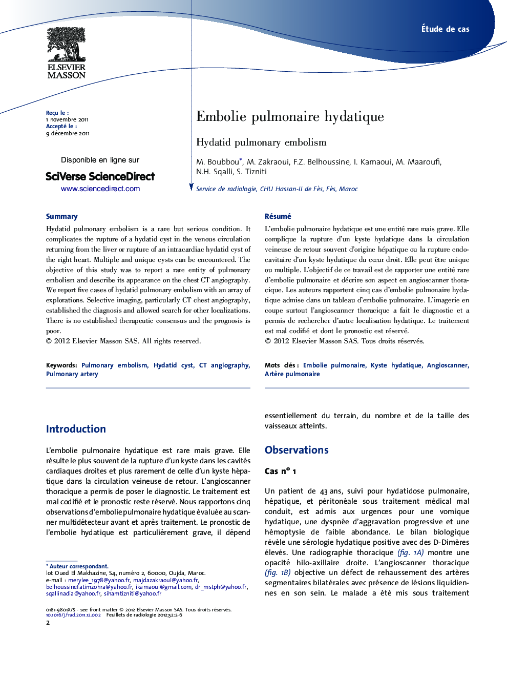 Embolie pulmonaire hydatique