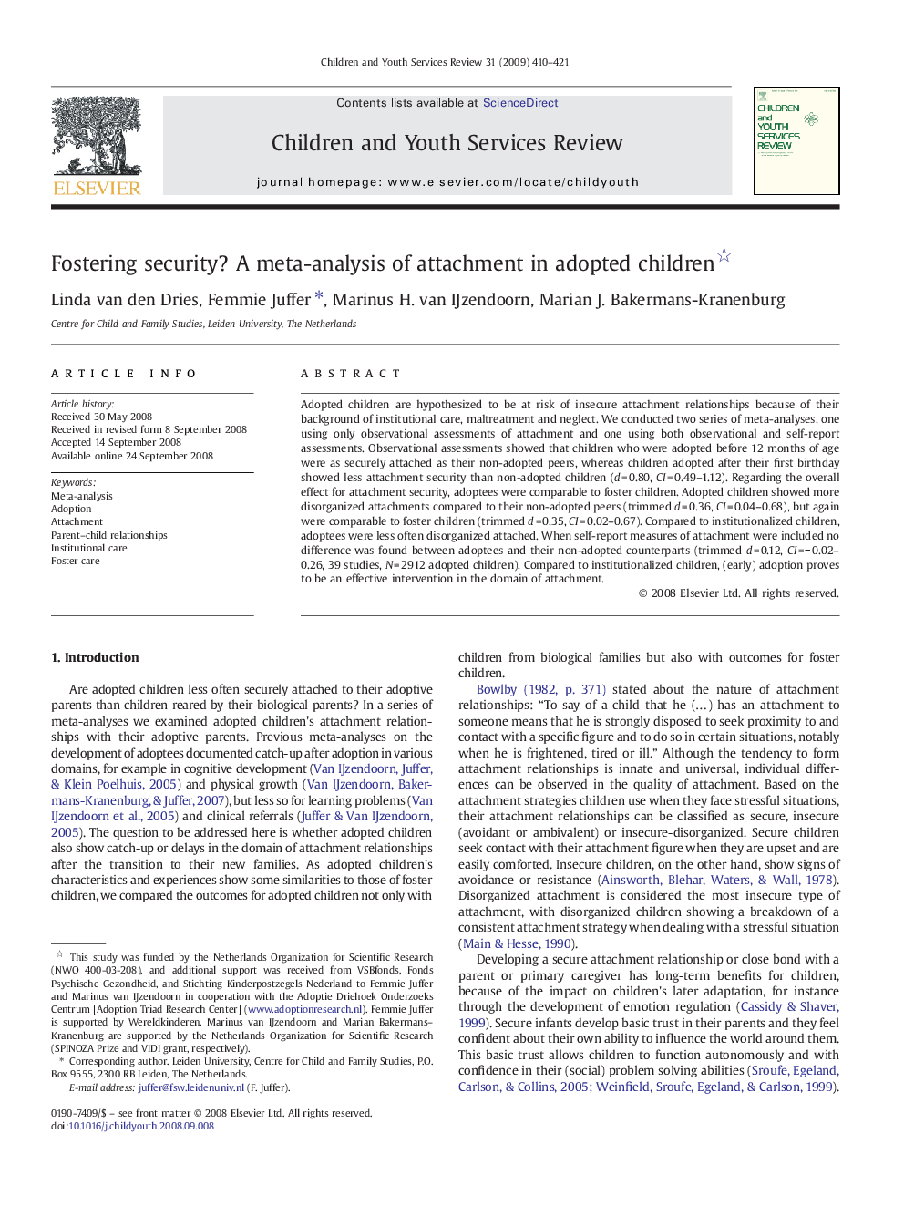 Fostering security? A meta-analysis of attachment in adopted children 