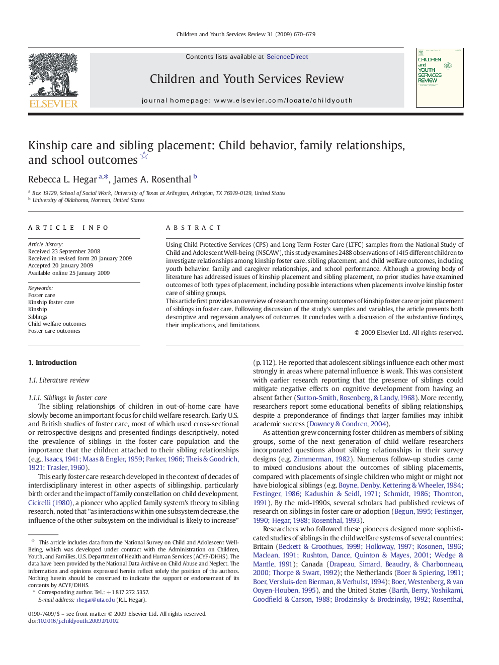 Kinship care and sibling placement: Child behavior, family relationships, and school outcomes 