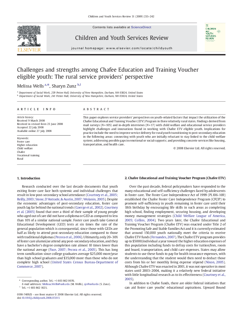 Challenges and strengths among Chafee Education and Training Voucher eligible youth: The rural service providers' perspective