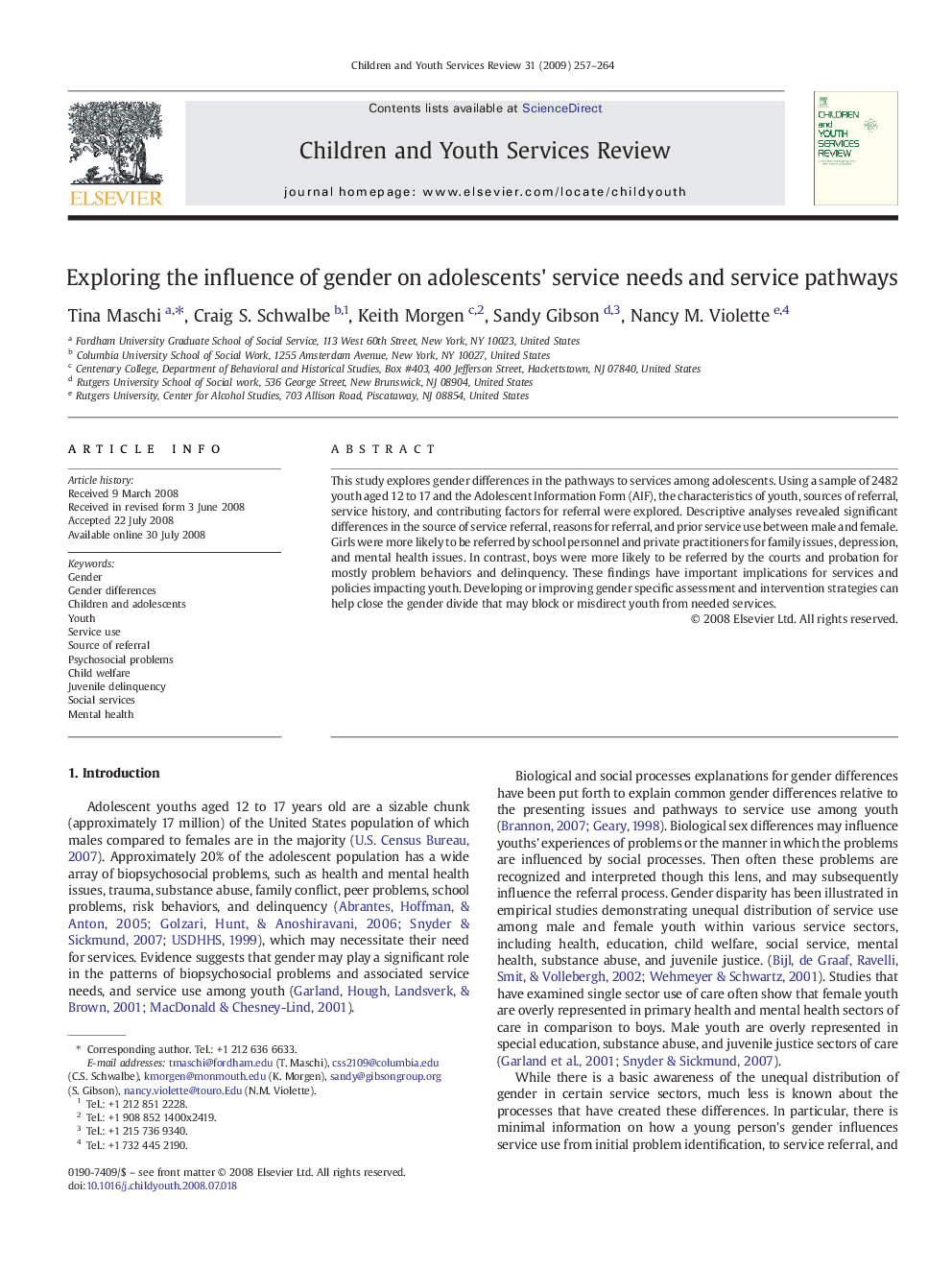 Exploring the influence of gender on adolescents' service needs and service pathways