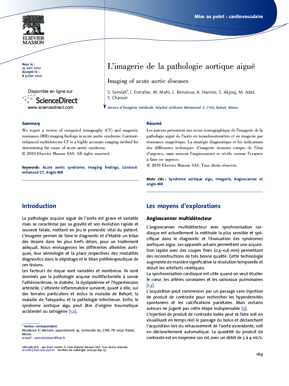 L'imagerie de la pathologie aortique aiguë