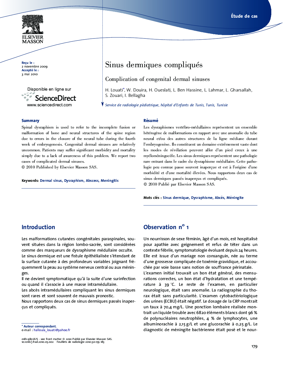 Sinus dermiques compliqués