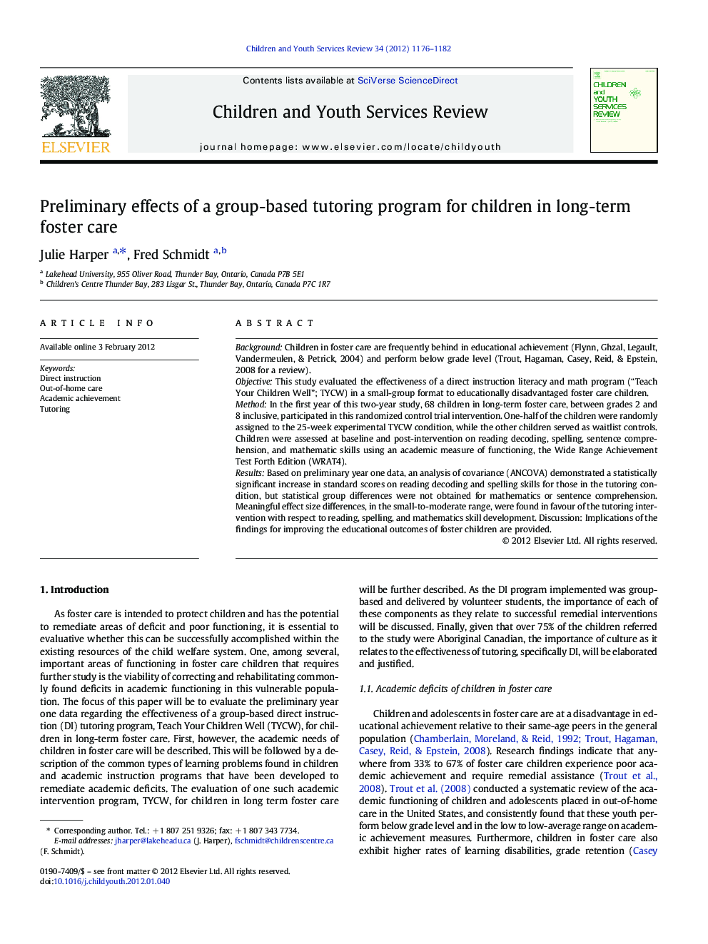 Preliminary effects of a group-based tutoring program for children in long-term foster care