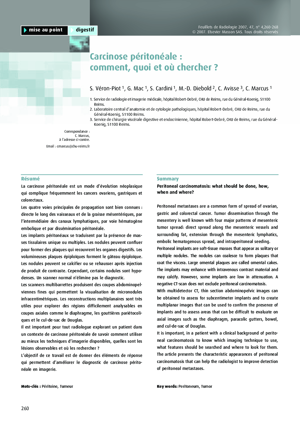 Carcinose péritonéale : comment, quoi et oÃ¹ chercher ?