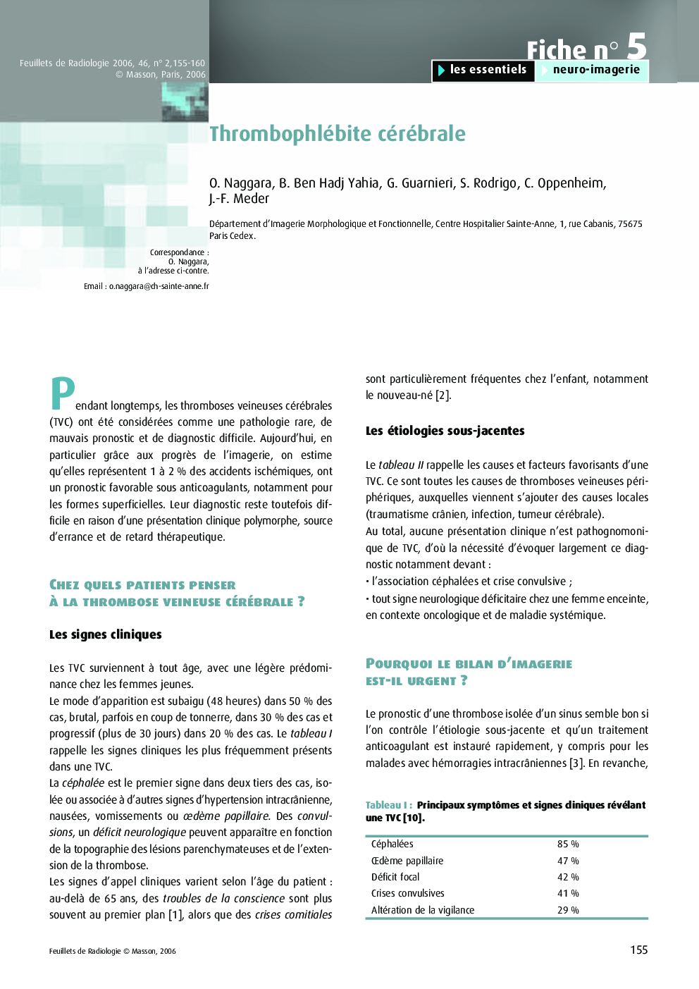 عکس صفحه اول مقاله: Thrombophlébite cérébrale Thrombophlébite cérébrale