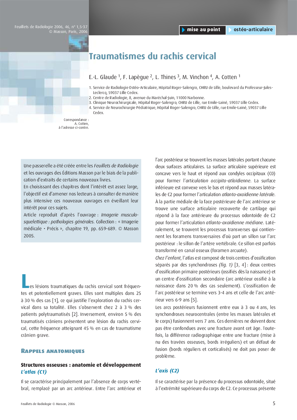 عکس صفحه اول مقاله: Traumatismes du rachis cervical Traumatismes du rachis cervical