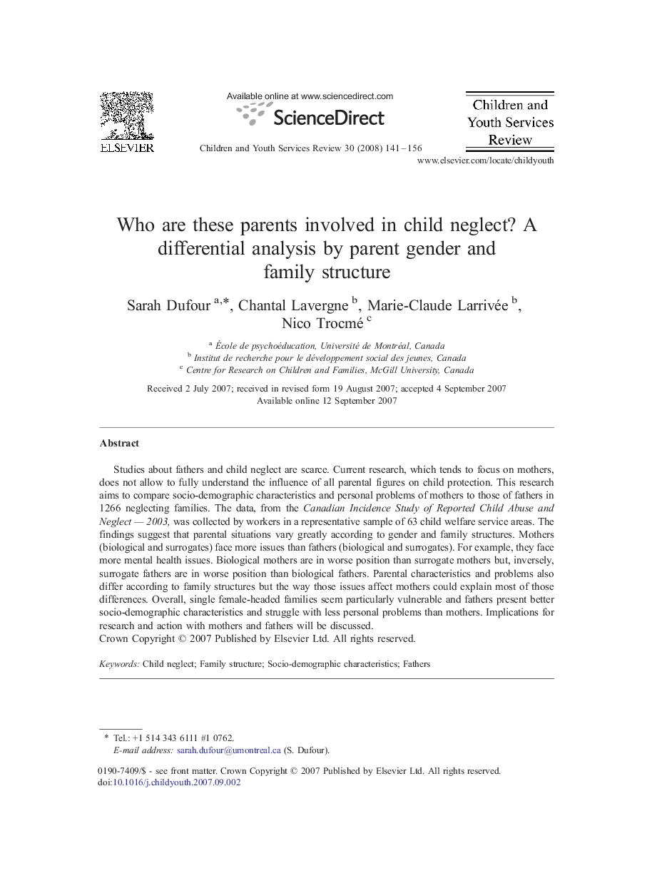 Who are these parents involved in child neglect? A differential analysis by parent gender and family structure