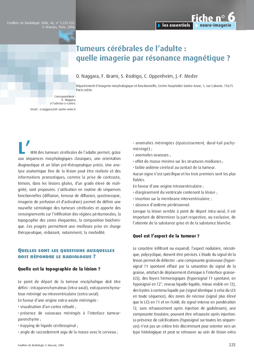 عکس صفحه اول مقاله: Tumeurs cérébrales del'adulte : quelle imagerie par résonance magnétique ? Tumeurs cérébrales del'adulte : quelle imagerie par résonance magnétique ?