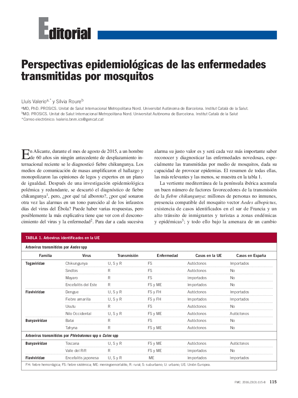 Perspectivas epidemiológicas de las enfermedades transmitidas por mosquitos