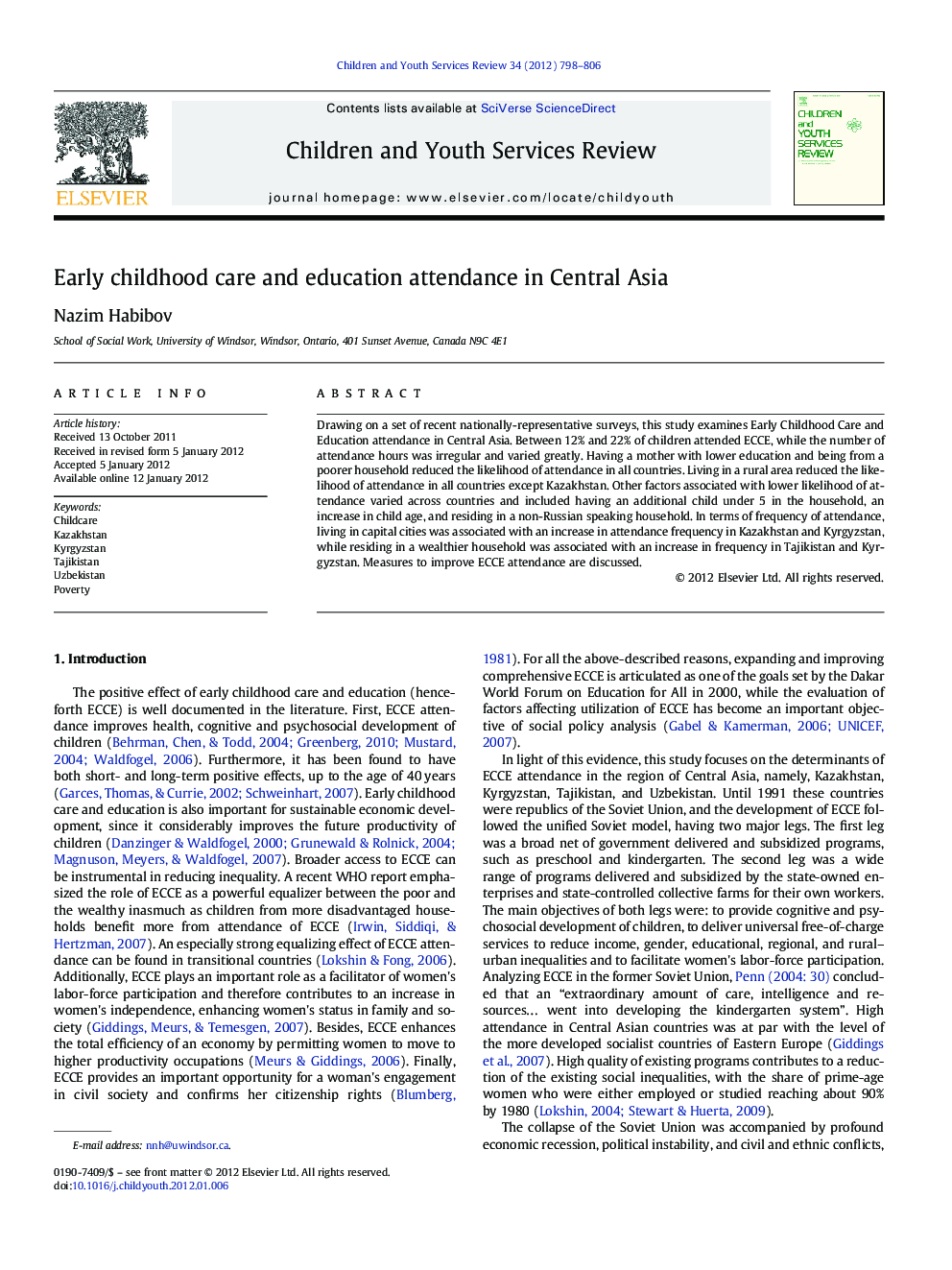 Early childhood care and education attendance in Central Asia