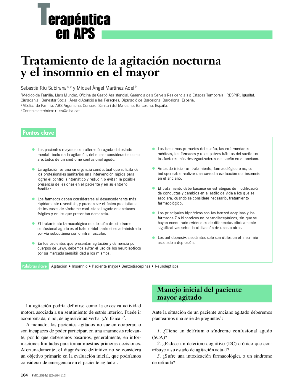 Tratamiento de la agitación nocturna y el insomnio en el mayor