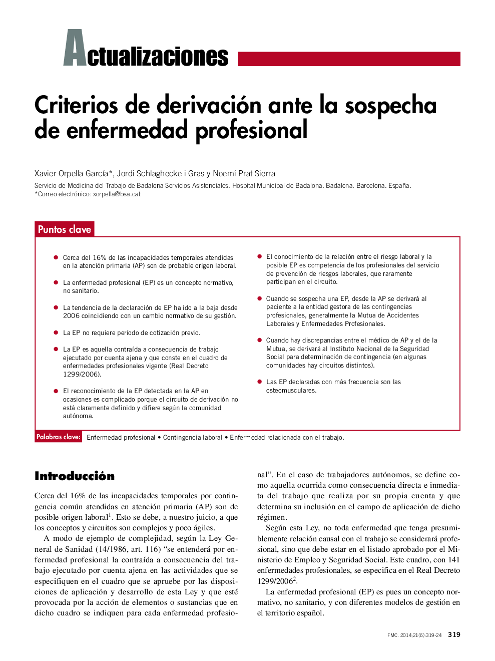 Criterios de derivación ante la sospecha de enfermedad profesional