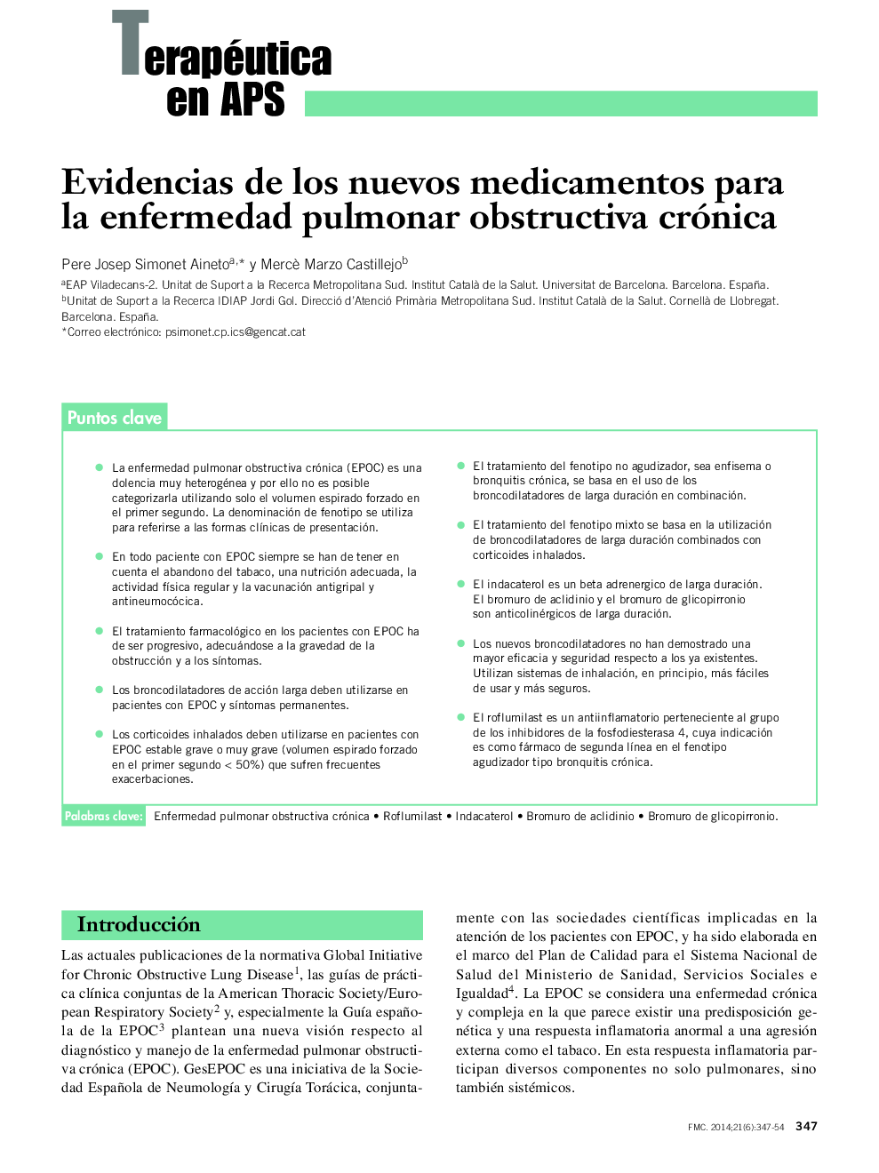 Evidencias de los nuevos medicamentos para la enfermedad pulmonar obstructiva crónica