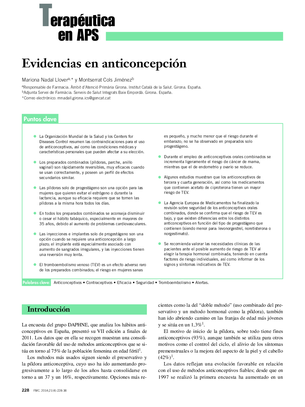 Evidencias en anticoncepción