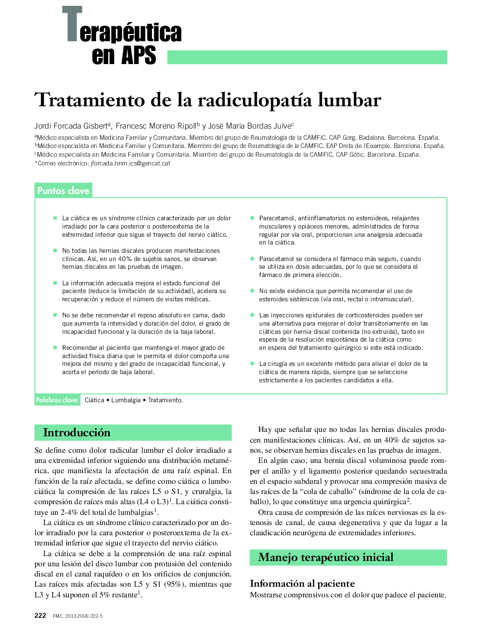 Tratamiento de la radiculopatÃ­a lumbar