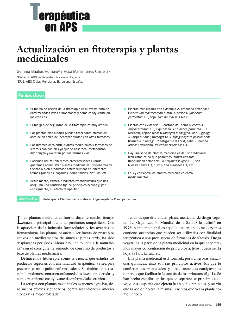 Actualización en fitoterapia y plantas medicinales