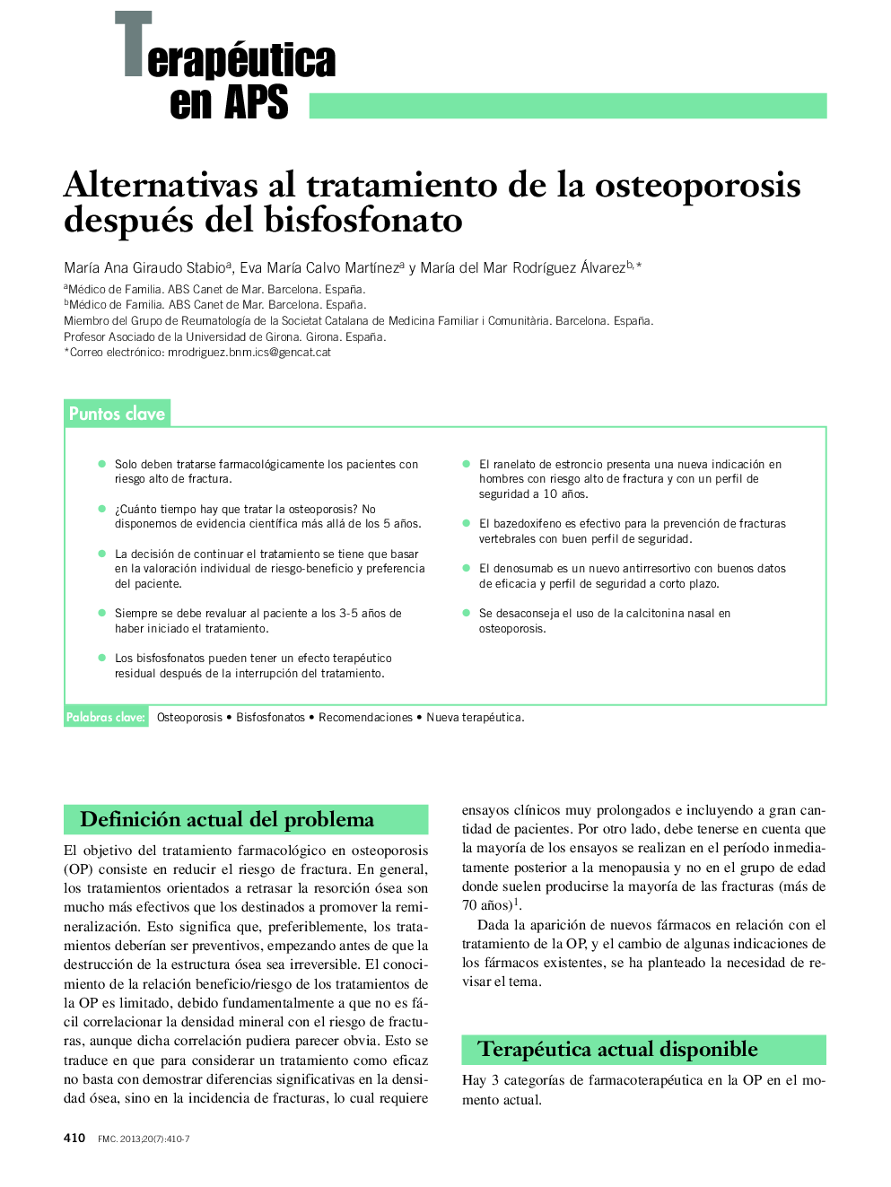 Alternativas al tratamiento de la osteoporosis después del bisfosfonato