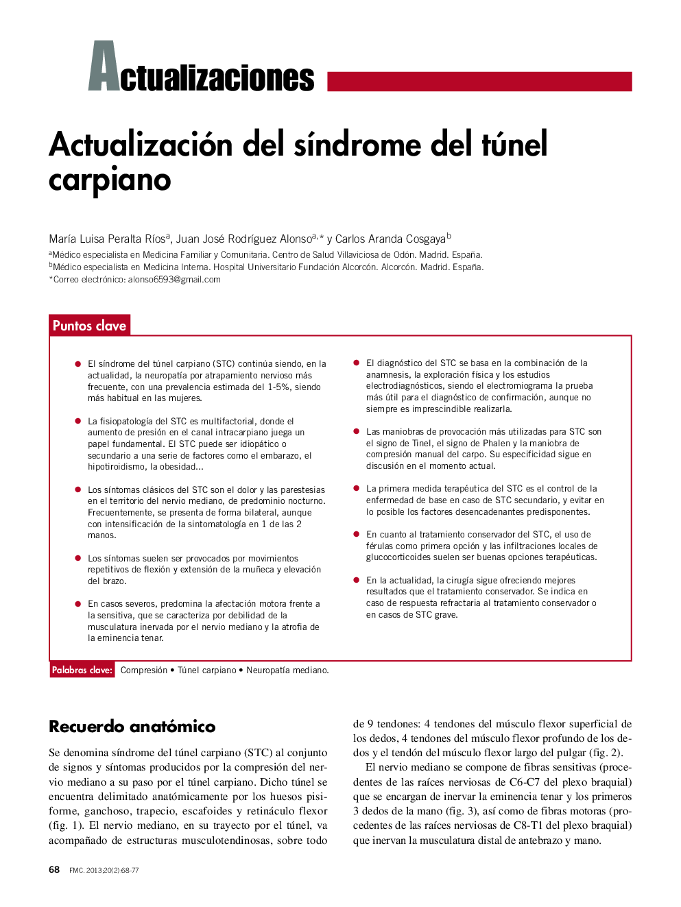 Actualización del sÃ­ndrome del túnel carpiano