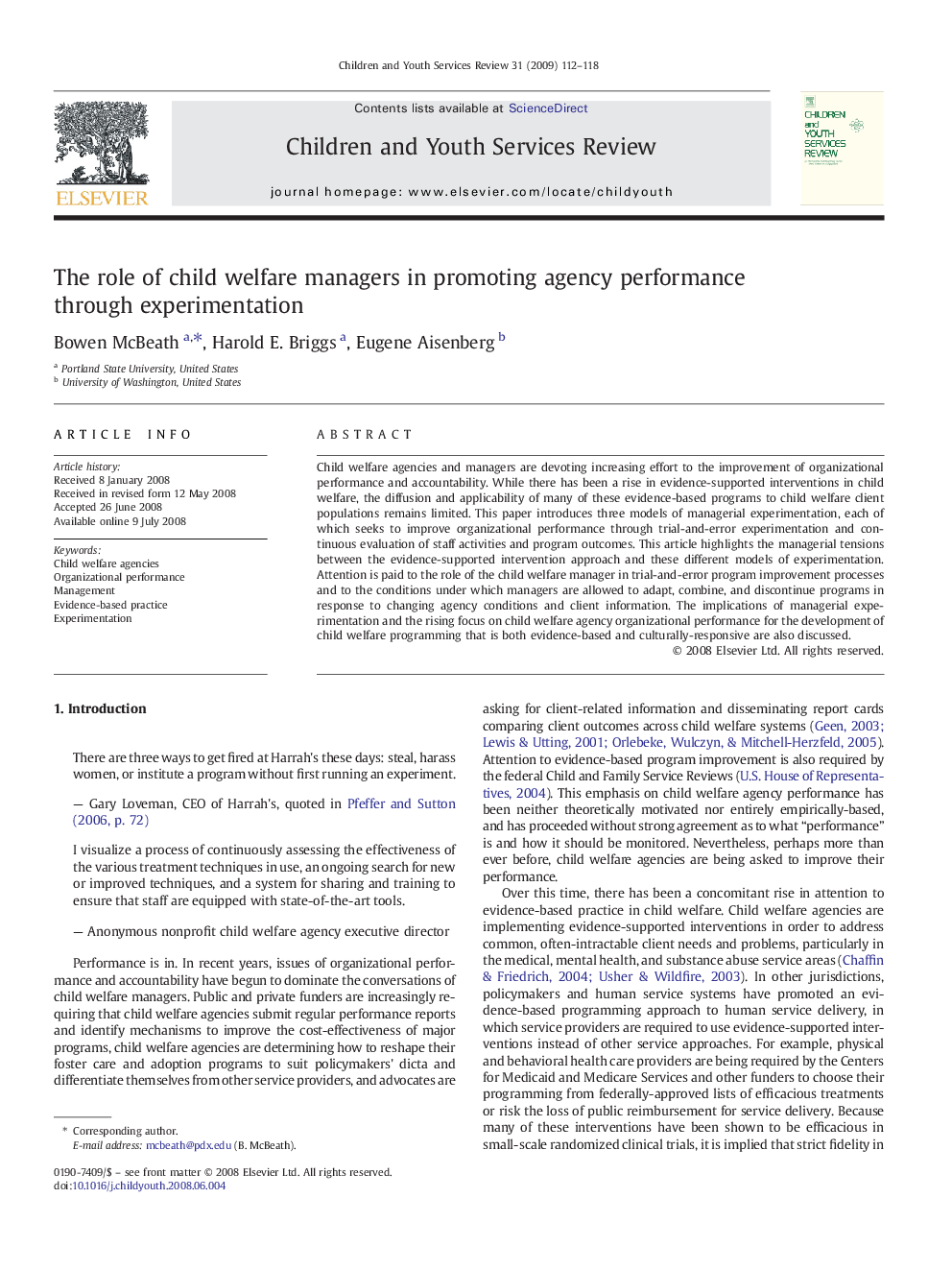 The role of child welfare managers in promoting agency performance through experimentation