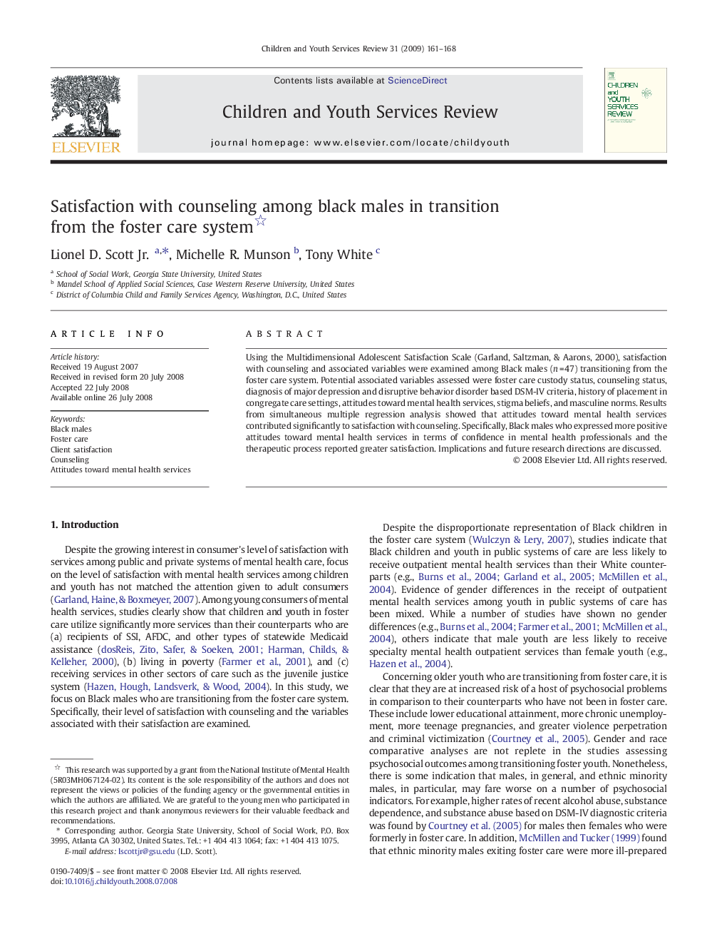 Satisfaction with counseling among black males in transition from the foster care system 