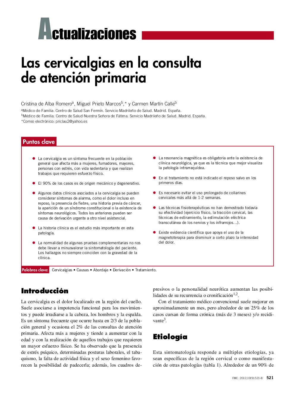 Las cervicalgias en la consulta de atención primaria