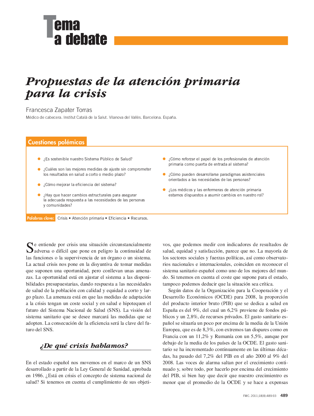 Propuestas de la atención primaria para la crisis