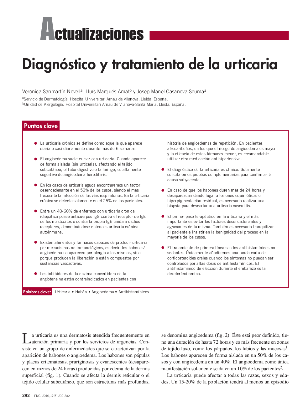 Diagnóstico y tratamiento de la urticaria