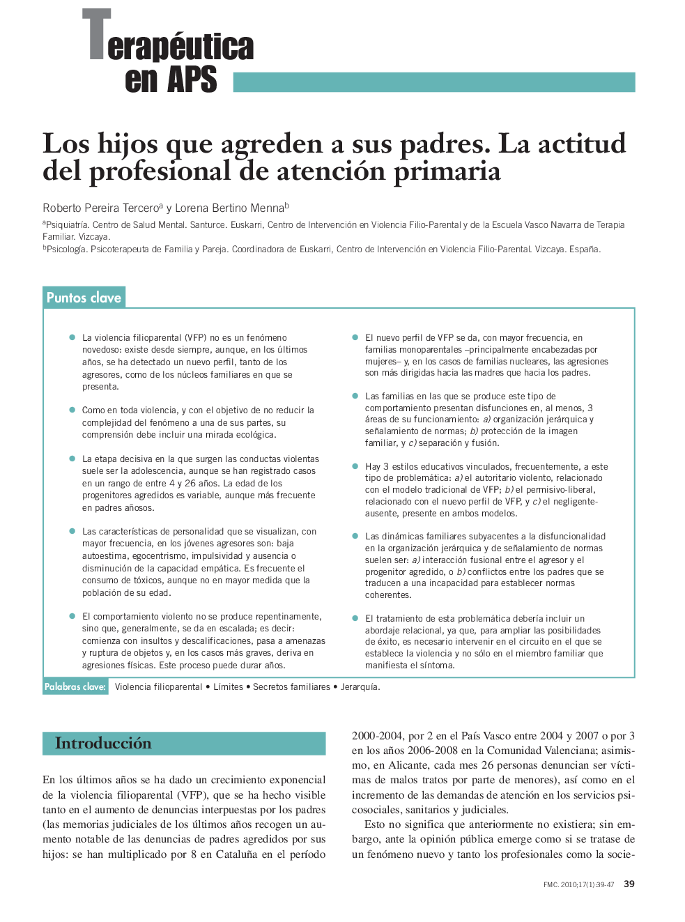 Los hijos que agreden a sus padres. La actitud del profesional de atención primaria